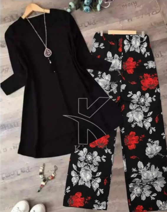 New%20Plain%20Kurti%20And%20Printed%20Trouser%20For%20Girls%20And%20Women%20-%20Image%203