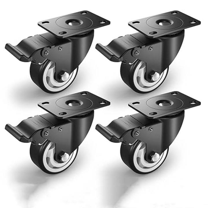 Caster Wheels 360 Degree Rubber Swivel Casters/ Tyres For Furniture  With Brake Top Plate 200 .. Lockable 4Pcs