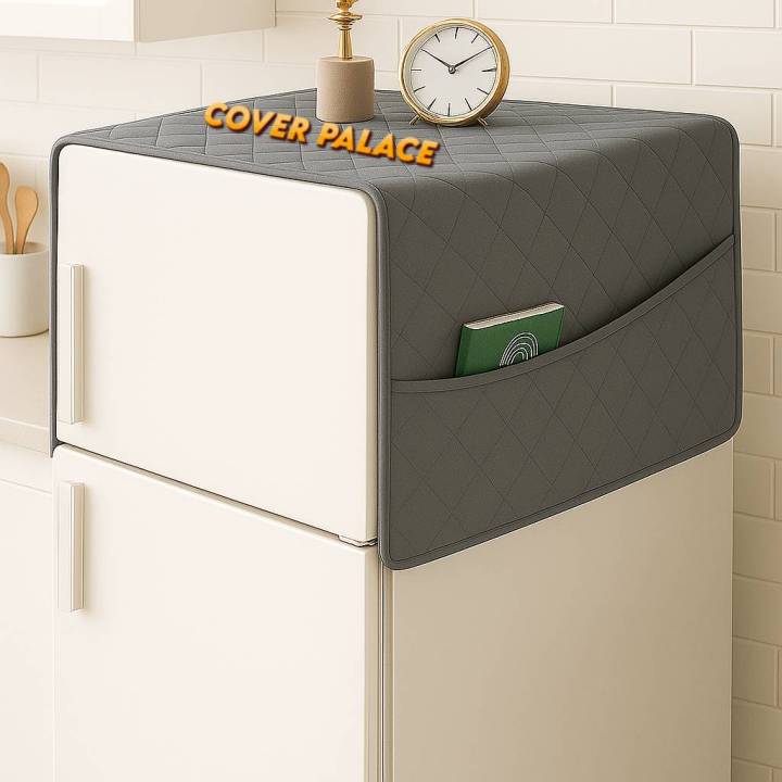 Cotton Quilted Fridge cover with Multi-Purpose Side Pockets