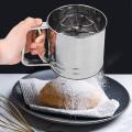 Stainless Steel Flour Sieve Cup Baking Shaker Sieve Cup Mesh Crank Flour Sifter with Measuring Scale Mark for Flour Icing Sugar. 