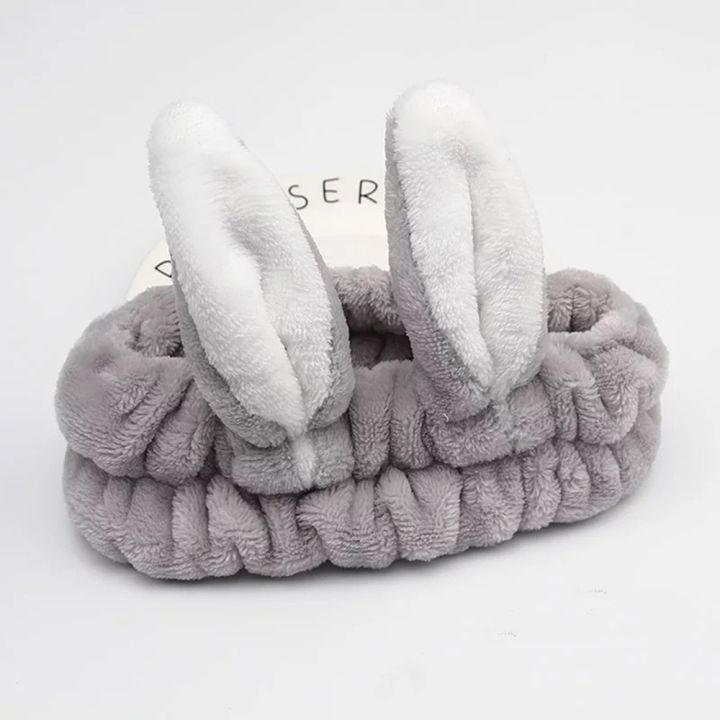 Women Cute Coral Fleece Rabbit Ears Elastic Headbands Soft Wash Face Bath Hairbands Girls Holder Turban Hair Accessories