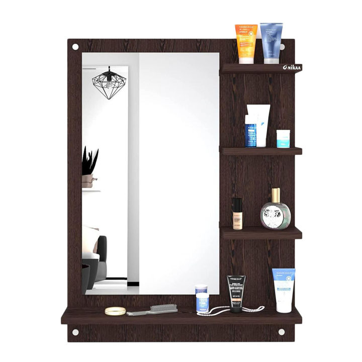 PAKWOOD Rectangular Wall Mount Dressing Mirror with Shelves.
