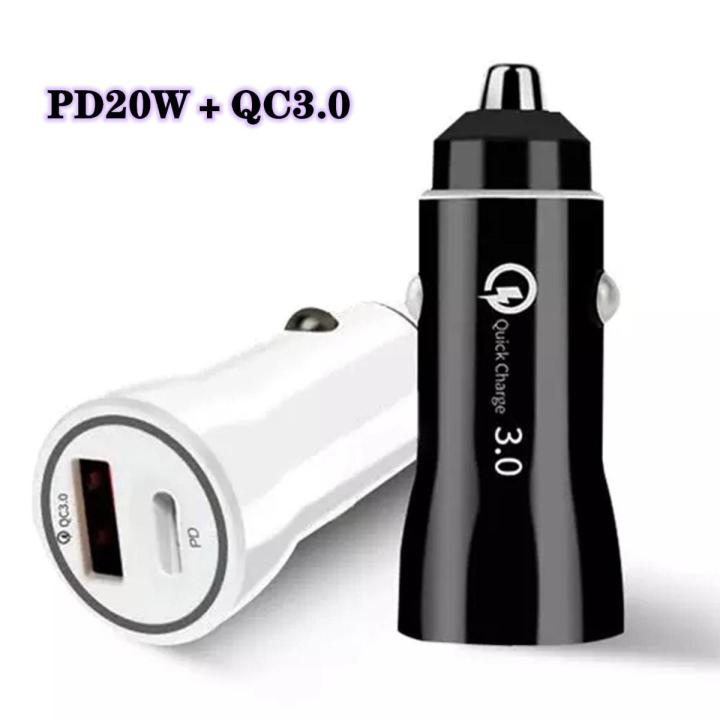 Basics Mini Car Charger with Dual Output, Fast Charging (Type C 20W + Type A 3.0A) Compatible with All Smartphones(Black) QC3.0+3.1A Car Charger Fast Charging White Black Mini Shape Car Lighter Slot PD 20W USB Type C Charge Mobile Phone