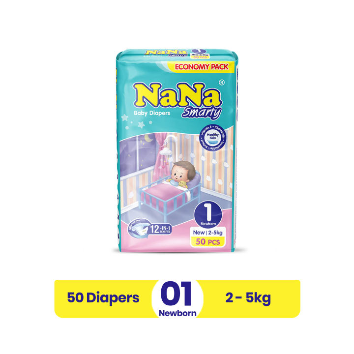 Nana Smarty Diapers – NB-1 (Newborn) Economy Pack 50 Pcs