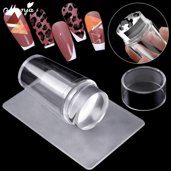 Monja 4 Colors Silicone Nail Art Stamper French Nails Pattern Transfer UV Gel Polish Stamping Templates Scraper Tool Manicure