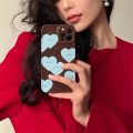 Korean Cute Mint Love Heart Brown Phone Case For iPhone 13 12 11 Pro XS Max X XR 7 8 Plus Shockproof Silicone Soft Back Cover. 