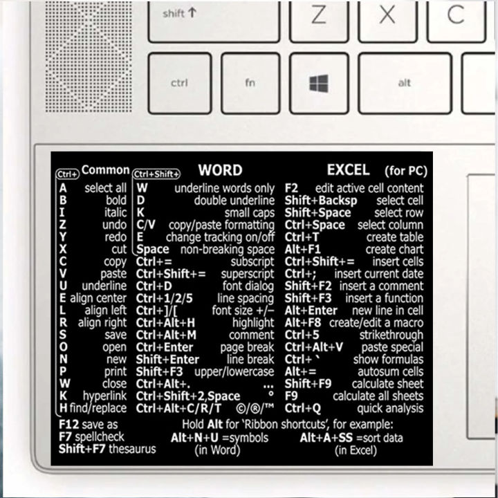 Computer%20Reference%20Keyboard%20%20Word/Excel%20for%20PC%20Shortcut%20Sticker%20Adhesive%20For%20Windows%20PC%20Laptop%20Desktop%20-%20Image%202
