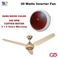 Pak Fan Inverter 30 Watts Ceeling Fan 56 Inches - 360 RPM Copper Motor - Crystal Series with 3 + 5 Years Warranty - Dark Wood Color. 