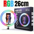 MJ26 10 Inch RGB Led Ring Light With PHONE HOLDER  (Without Stand) Circle Ring Selfie Led Photographic Studio Light For Youtube Live Show (Without Stand). 