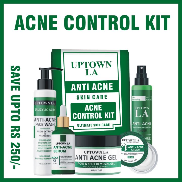 UPTOWN LA Anti Acne Salicylic Acid Bundle  Serum  Cream Gel Facewash Toner– Anti-Acne Face Bundle for Oil Control Pimple Removal & Dark Spot Correcting Serum for Glowing Skin | Acne Skin Care Products