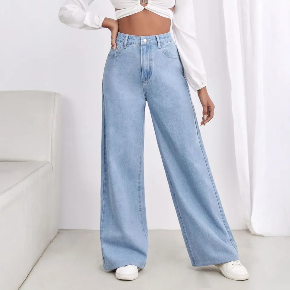 Wide Leg Ice Blue Denim Jeans For Women/Girls/Female Export