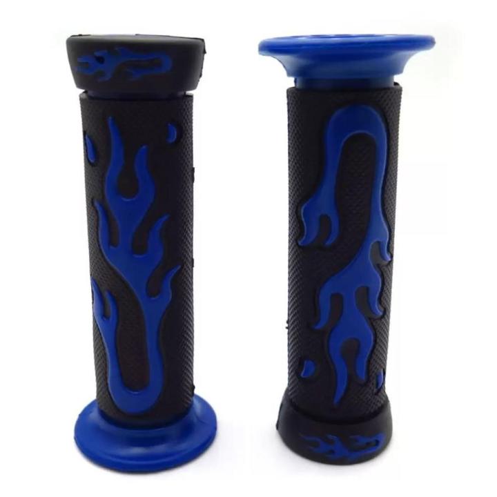 Universal Fire Model Skull Colorful Rubber Motorcycle Handle Bar Grips Scooter Handlebar - Black & Blue