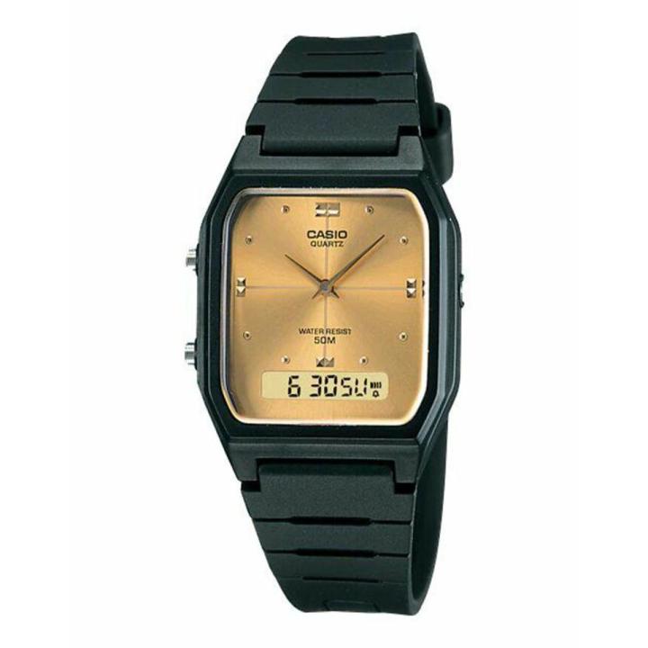 Casio Vintage Analog Golden Dial With Black Rubber Strap Men's Watch - AW-48HE-9AVDF