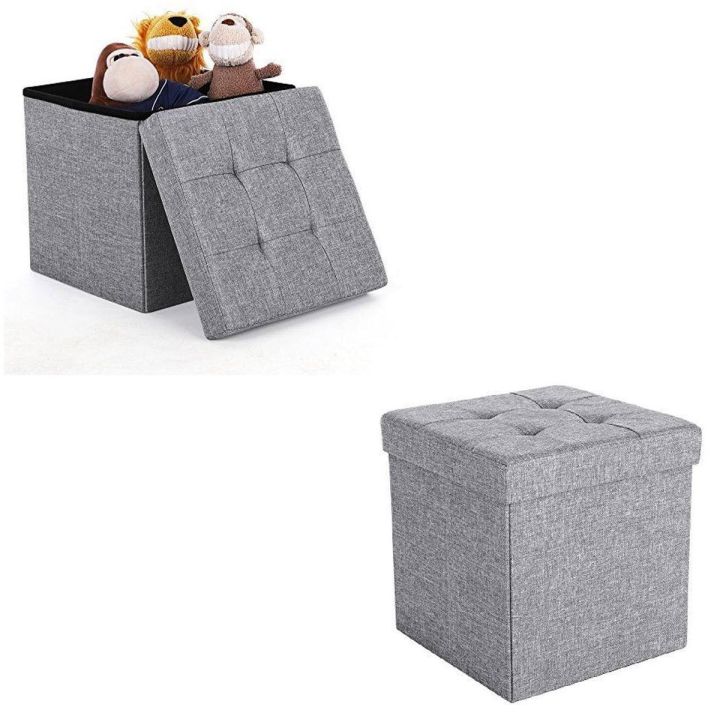 Techmanistan Foldable Storage Ottoman Cube Pouffe Seat Stool Box, Foldable Storage Box Seater