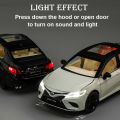 1:24 Toyota Camry Metal Diecast Model Car With Simulation Sound and Lights, Pull Back Action With  Doors, Front & Rear Hood Opened Luxury Cars Collection Best Gift For Car Collectors Die Cast Metal Cars For Kids & Adults. 