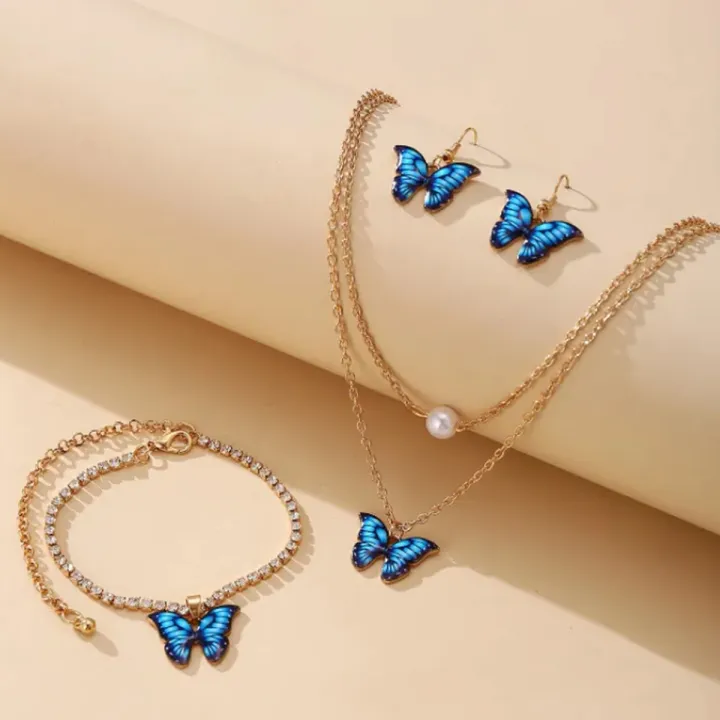 4PCS%20Jewelry%20Set%20for%20Girls%20Butterfly%20Necklace%20Earrings%20Bracelet%20Jewelry%20for%20Women,%20Oil%20Drop%20Chain%20Pendant%20Female%20Gifts%20-%20Image%202