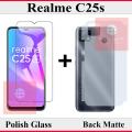 Realme C25s Tempered Glass Screen Protector Polish Glass + Back Matte Protector Soft Skin Sheet Soft Film Protection For Realme C25s. 