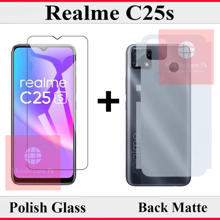 Realme C25s Tempered Glass Screen Protector Polish Glass + Back Matte Protector Soft Skin Sheet Soft Film Protection For Realme C25s