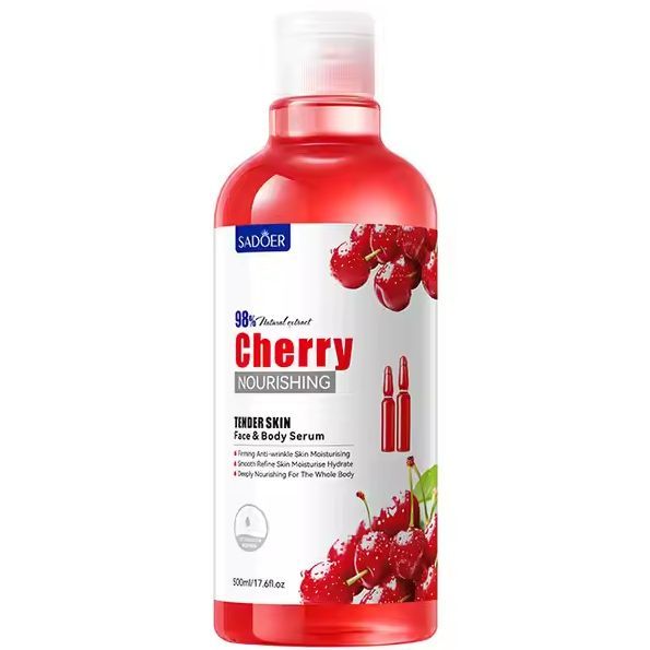SADOER Cherry Essence Nourishing Soft Facial Body Wash Anti-Aging Anti-Wrinkle Smoothing Face Body Serum Brightening  & Moisturizing Shower Gel SD46802