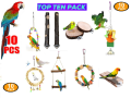 10 Packs Bird Parrot natural wooden Chewing Toys - Hanging Bell Birds Cage Toys Suitable for all types of Parakeets, Cockatiel, Conures,Finches,Budgie,Macaws, Parrots, Love Birds. 