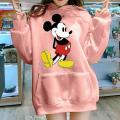 Pink Mickey Mouse Printed Fleece Full Sleeves Pull Over Hoodie For Women - Stay Cozy And Cute With Mickey Mouse Print. 