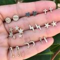 LI 9 Pairs Women Ear Studs Lady Fashion Earrings Set Artificial Diamond Inlaid Star Moon Round Love Shape. 