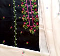 3Pcs Unstitched Pure Lawn Suit With Hand Embroidery, White Trouser with Beautiful Chiffon Dupatta. 