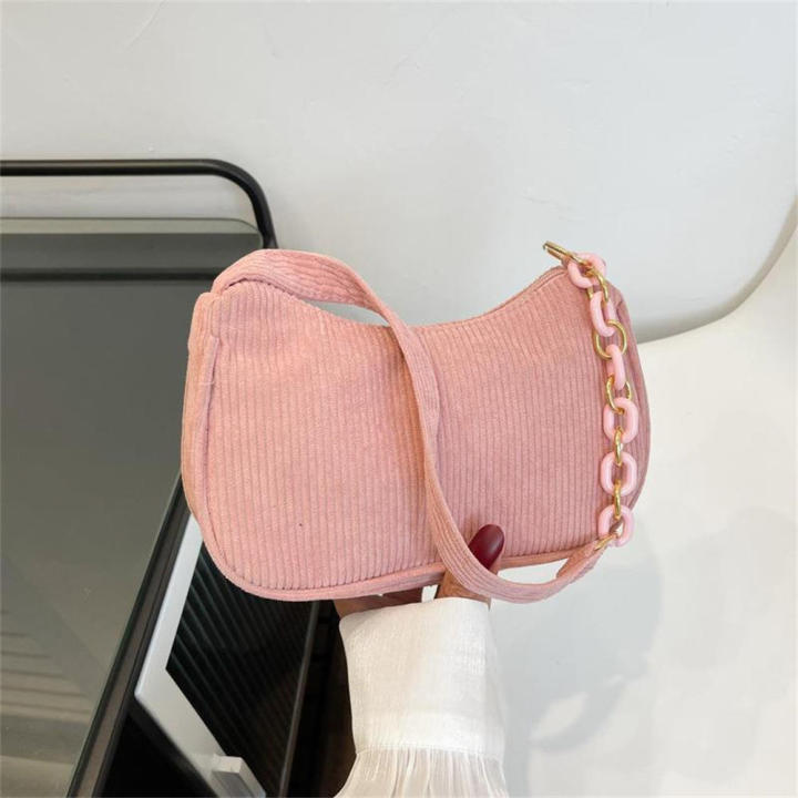 1 piece Solid Color Corduroy Shoulder Bag for Women totes bags Corduroy Small Korean version of literary cloth bag Trendy Korean women's shoulder bag for Minimalist casual velvet shoulder bag for