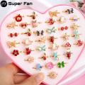 36pcs/box Cute Cartoon Kids Rings Korean Animal Flower Adjustable Child Girls Finger Rings Children Kawaii Sweet Gifts. 
