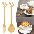 16PCS Dessert Spoon and Fork Set Creative Fruit Fork -Gold. 