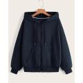 Navy Blue Plain Hoodie with Zipper for Women, Fleece Material. 