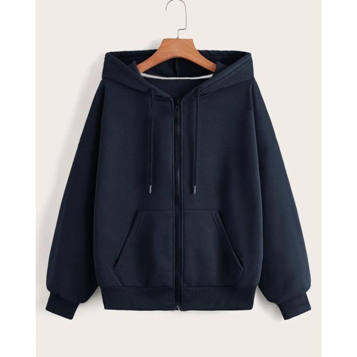 Navy%20Blue%20Plain%20Hoodie%20with%20Zipper%20for%20Women,%20Fleece%20Material%20-%20Image%203