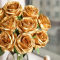 Artificial Rose Bunch Flower silk flower decor home ornaments decorative for wedding party flowers-Golden. 