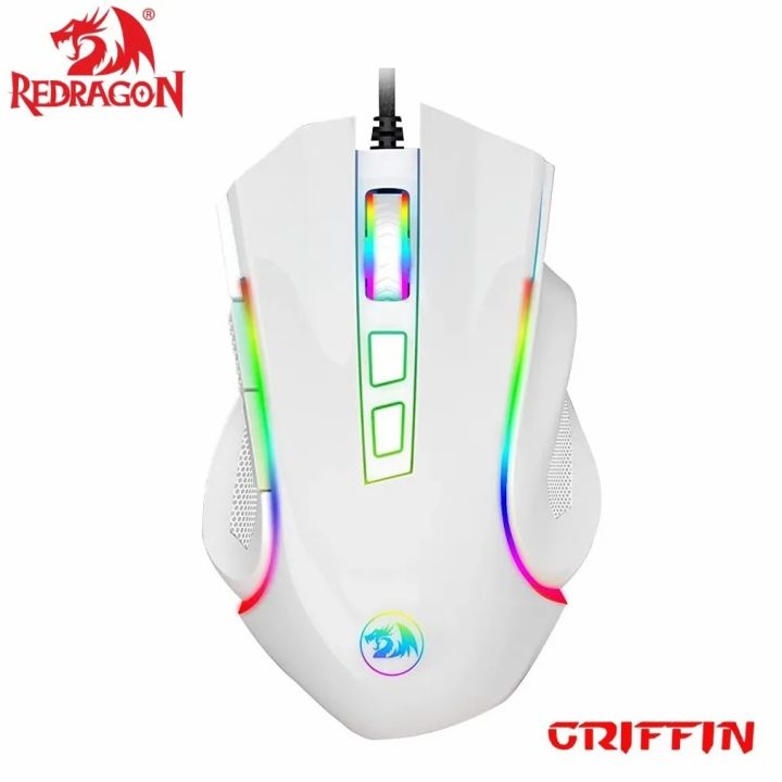Redragon M607 Griffin RGB USB MMO Gaming Mouse 8 buttons 7200 DPI Ergonomic Design Programmable White