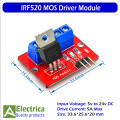 IRF520 MOSFET Driver Module 5-24v 5A Motor Speed Controller For Arduino DIY Projects by Electrica. 