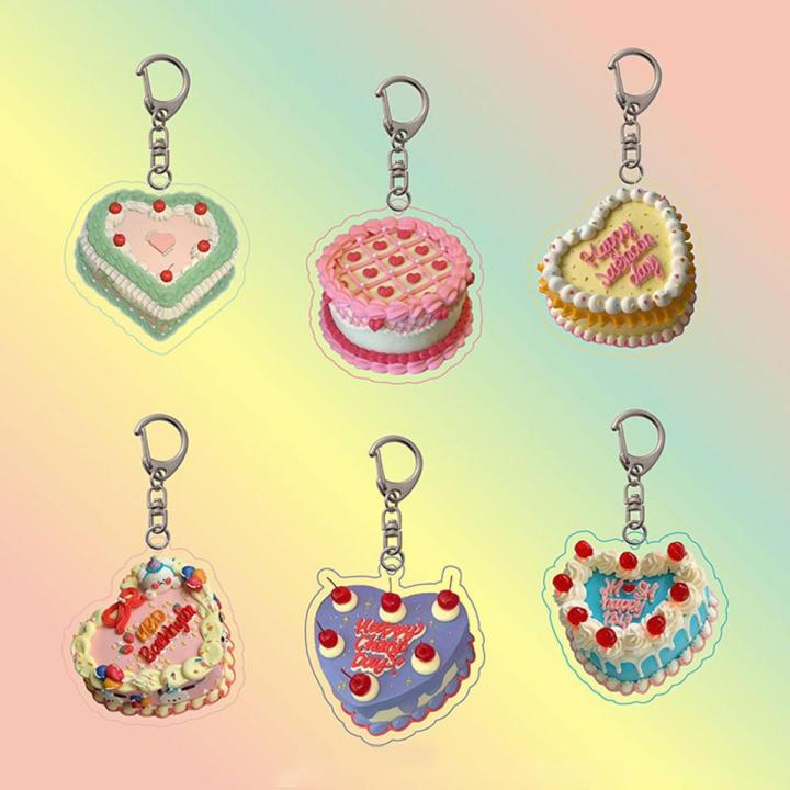 Pink Heart Acrylic Retractable Key Chain Korea Cute Cake Students Keychain Holder Keychains Lanyard Accessories Y2K With Gifts