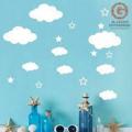 Al-Ghani Enterprise 2 X 1 Feet  8 Clouds Each Cloud Around 4 and 6  Inches- Clouds With Stars Adhesive Wall sticker For Babies Nursery Kids Room Bed Room Girls Rooms,White  Color. 