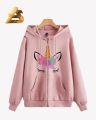 Printed Pink Fleece Pull Over Hoodie For Women And Girls. 
