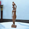 Wooden Hand Carved Native Women Cultural Sculpture-Wooden Woman Figurine Statue Hand Carved Tribal Art Sculpture-Folk Art Teak Wood Sculpture Hand Carved Native Woman Carrying Water. 