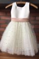 Cute Toddler White & Ivory Flower Girl Dress with Bowknot – Elegant Kids Party & Wedding Dress (Net & Silk) Newborn to 8 Years. 