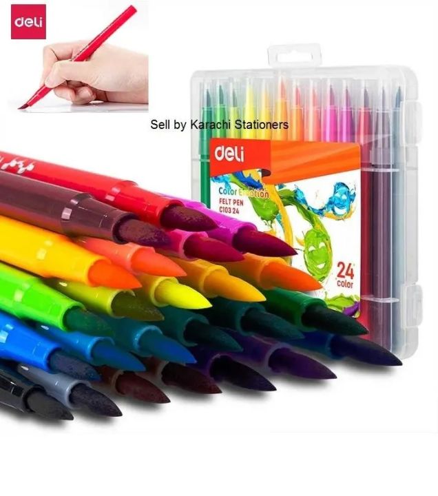 Pack of 24 Deli Brush Marker Felt Pen Watercolor Brush Markers for calligraphy markers Sketching, Painting and Coloring - Multicolor