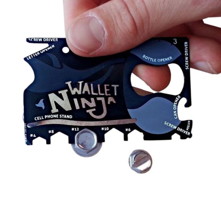 Wallet Ninja Multitool Card – 18 in 1 Size Multi Purpose Tool for Quick Repairs, EDC Survival Gear, Bottle Opener