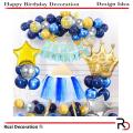 Golden and Blue Happy Birthday Decoration Set ( Including Birthday Banner + 30  Balloons Gold -Silver & Blue+ 2 x Stars Gold & Silver + 5 Filled Confetti Balloons + crown Balloon) Happy Birthday Themes Birthday & Party Supplies -Home Decorations. 