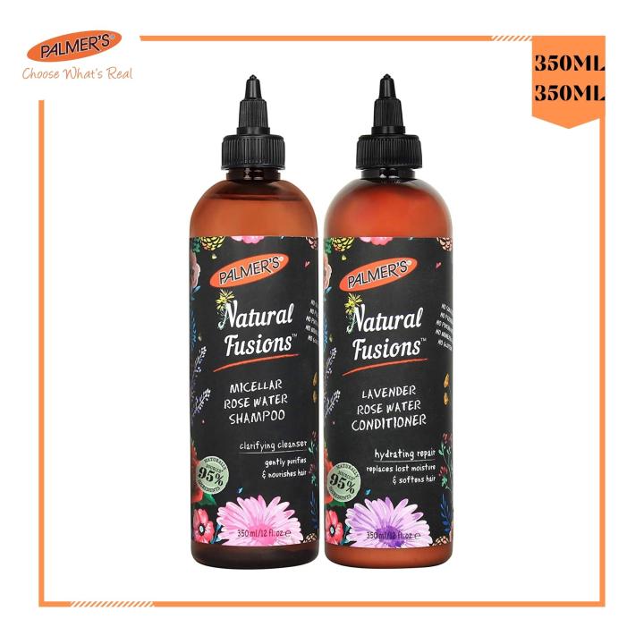 Palmer's Natural Fusions Micellar Rose Water Cleanser for Hair, Clarifying Shampoo and Conditioner 350ml+350ml for greasy hair