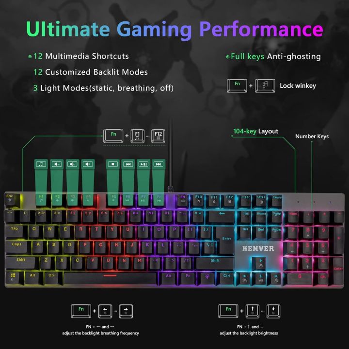 KENVER%20MK100%20Wired%20Mechanical%20Gaming%20Keyboard,%20Backlit%20LED%20Keys,%20%20Blue%20Switches%20Anti-Ghosting%20Keys%20Layout%20Backlight%2013%20Modes%20Water%20Resistant,%20Dust%20Resistant,%20104%20Comfortable%20Floating%20KeysAdjustable%20RGB%20&%20Breathing%20RGB%20Adjustabl%20for%20PC%20Gaming/Working%20Black%20-%20Image%208