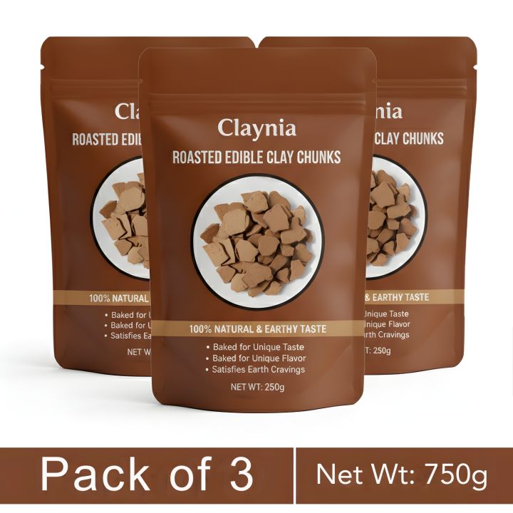 Claynia Premium Half Roasted Multani Mitti Snack 200g - Natural Earthy Flavor, Soft & Crunchy Bhuni Hui Mitti - Multipack