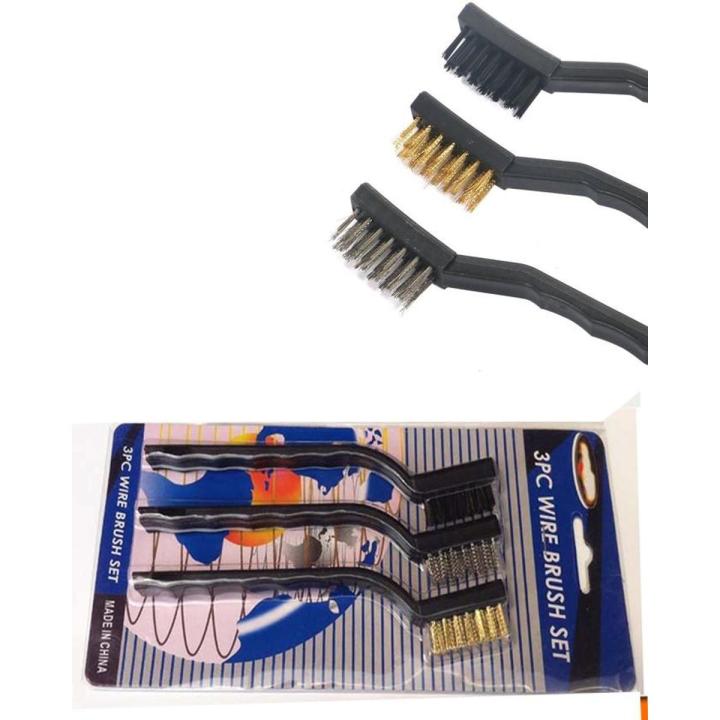 3 PCS Mini Wire Brush Set Steel Brass Nylon Brushes