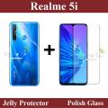 Realme 5i Polish Tempered Glass Screen Protector And Back Clear Jelly Protector 2 in 1 Combo. 