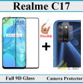 Realme C17 Full Black 9D|5D|6D|10D|11D|21D Tempered Glass Screen Protector Full Glue Edge To Edge + Back Camera 9H Gorilla Flexible Protector For Realme C17. 