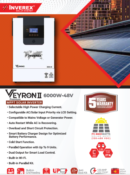 INVEREX VEYRON II PREMIUM 6000W-48V MPPT SOLAR INVERTER | Daraz.pk